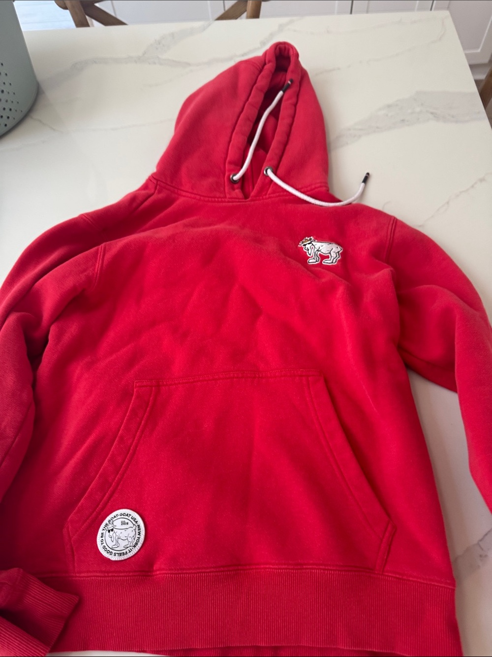 GOAT mens smallRed Pullover Hoodie with Embroidered Accents
